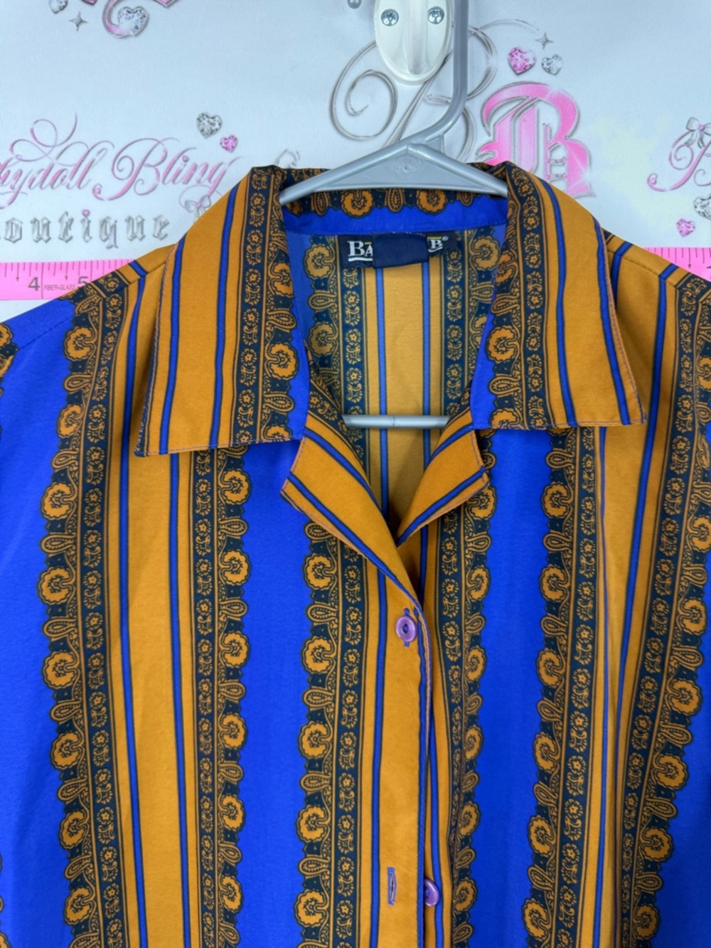 Bay club button up Vintage-Inspired Blue & Mustard Striped Button-Down Shirt - Picture 7 of 9